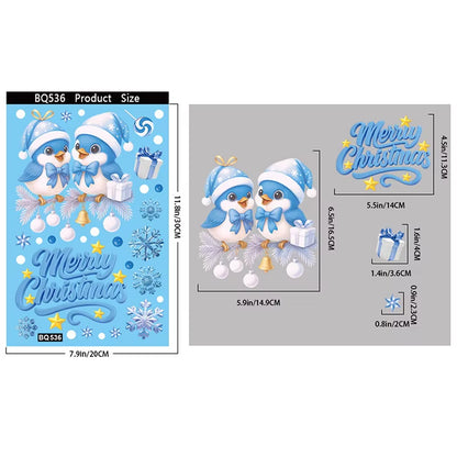 Blue Christmas Window Clings-Static Sticker Set with Bells, Reindeer, Santa, Snowflakes & Snowman for Holiday Party Decor