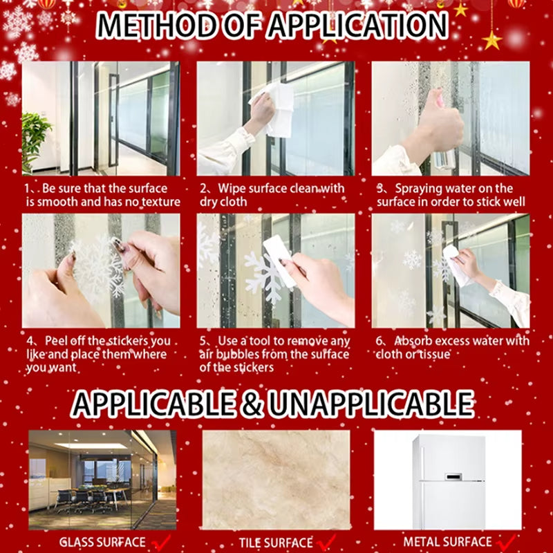 Blue Christmas Window Clings-Static Sticker Set with Bells, Reindeer, Santa, Snowflakes & Snowman for Holiday Party Decor