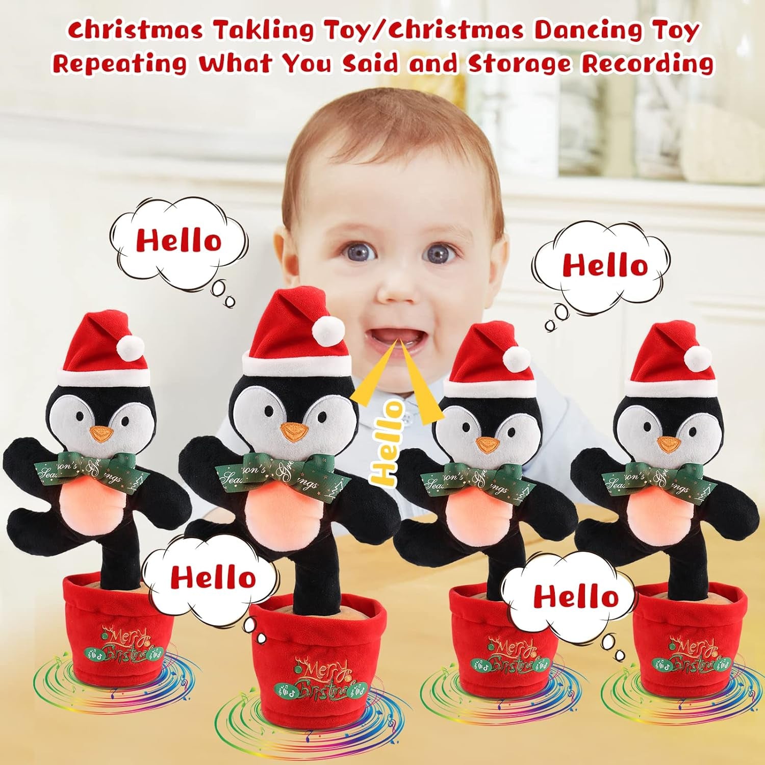 Singing Dancing Penguin Baby Toys 6 to 12 Months Musical Stuffed Animals Light up Toy Mimicking Repeating & Recording Toy for Girls Boys 1 2 3 Year Old Interactive Toys for Kids Gifts
