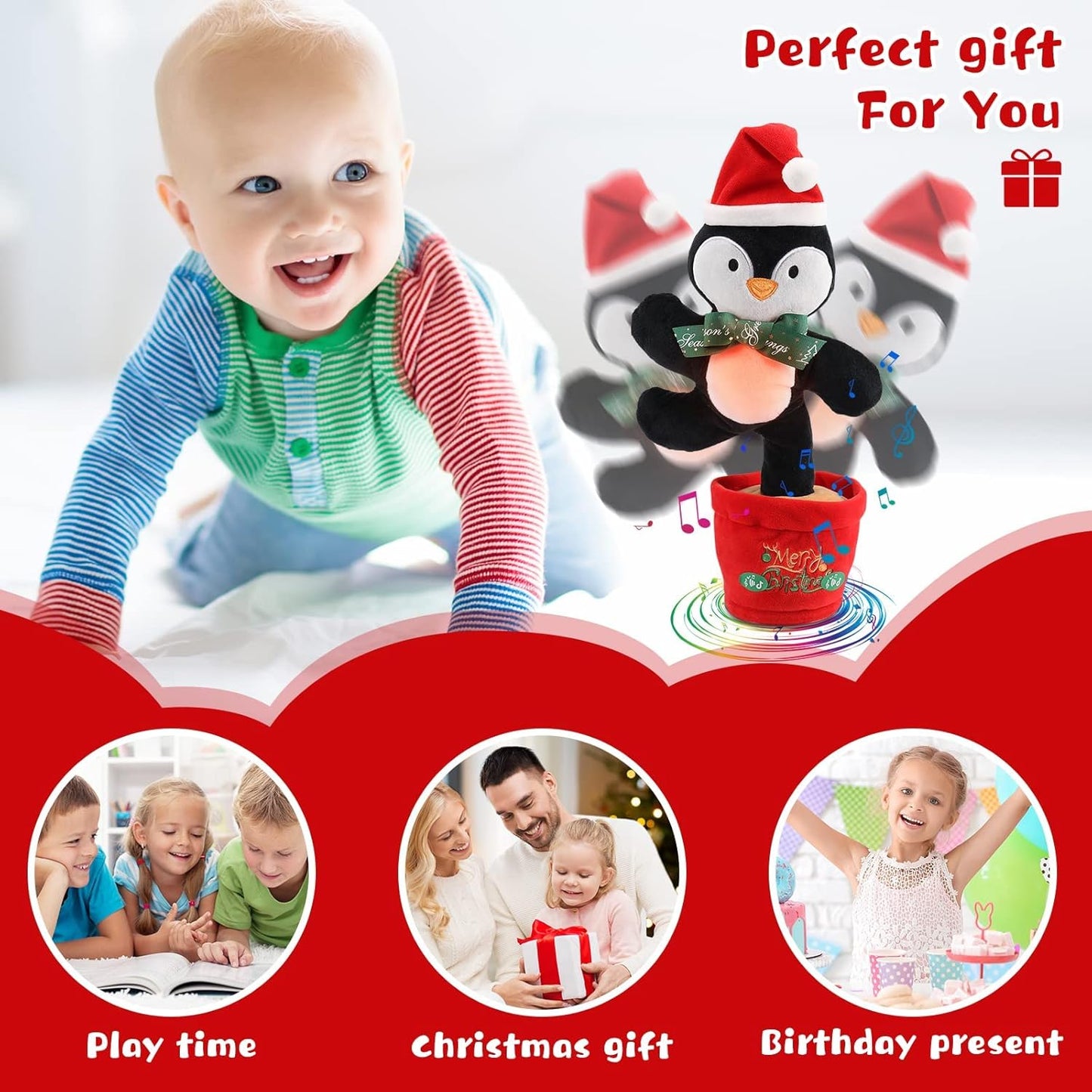 Singing Dancing Penguin Baby Toys 6 to 12 Months Musical Stuffed Animals Light up Toy Mimicking Repeating & Recording Toy for Girls Boys 1 2 3 Year Old Interactive Toys for Kids Gifts