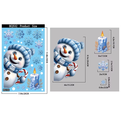 Blue Christmas Window Clings-Static Sticker Set with Bells, Reindeer, Santa, Snowflakes & Snowman for Holiday Party Decor